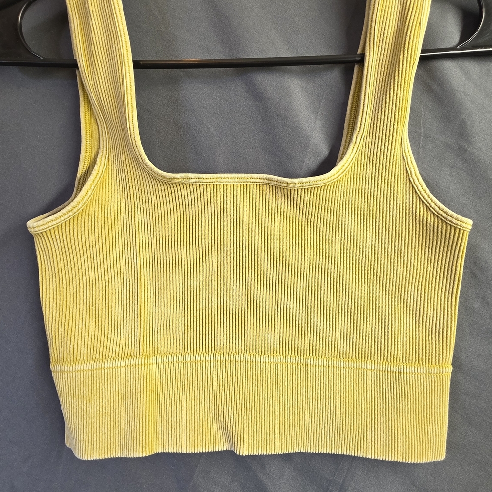 Greenish Yellow Ribbed Women's Crop Top